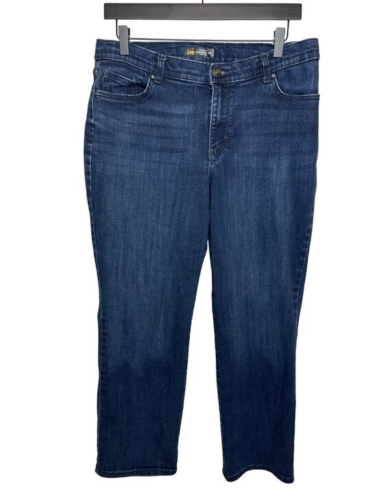 Lee Denim - Lee Womens 14 Short Straight Leg Jeans Relaxed Fit Mid Rise Blue Stretch Denim